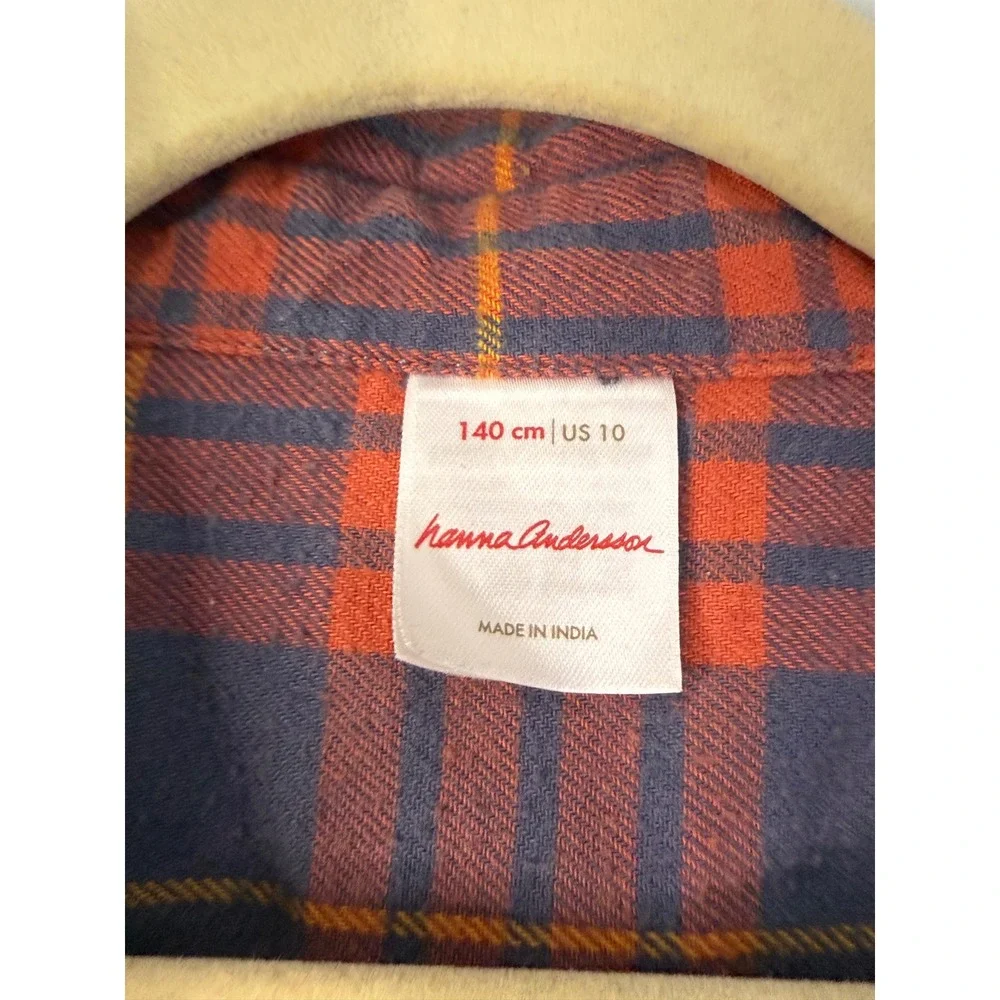 Hanna Andersson Flannel Shirt Kids Size 10 Orange Blue‎ Plaid Button Up